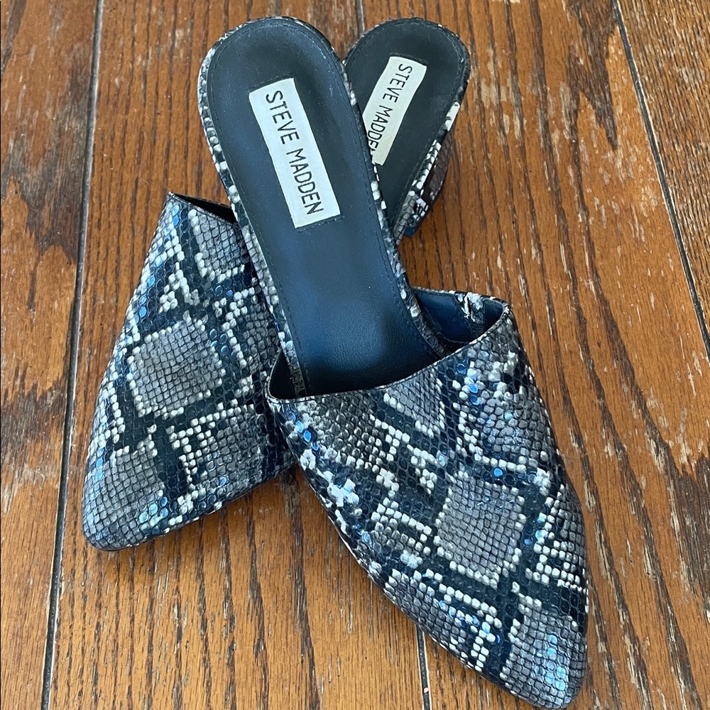 Steve Madden Women's Snakeskin Mules - Black, Gray, and Blue 9 1/2 M